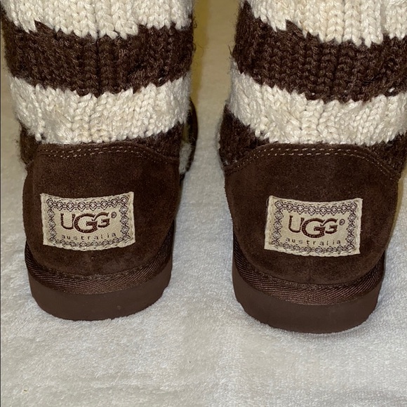 UGG Brown and White Striped Knitted Boots - Picture 2 of 11